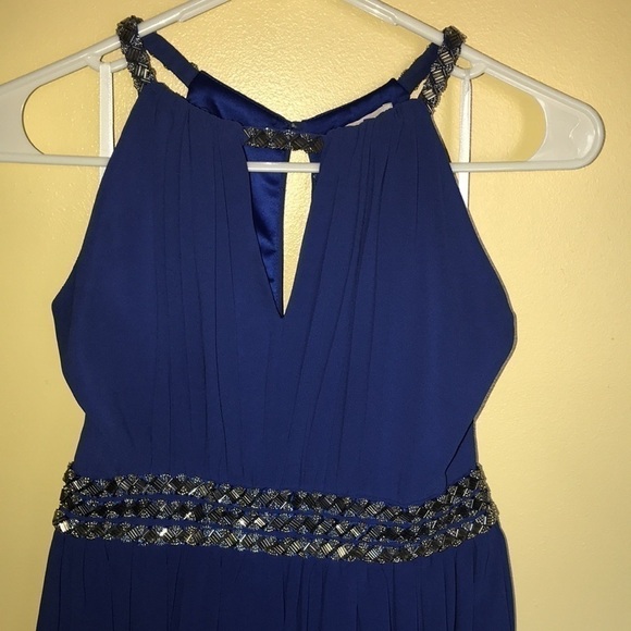 GB formal Blue knee length with halter beaded straps size small - Picture 2 of 6